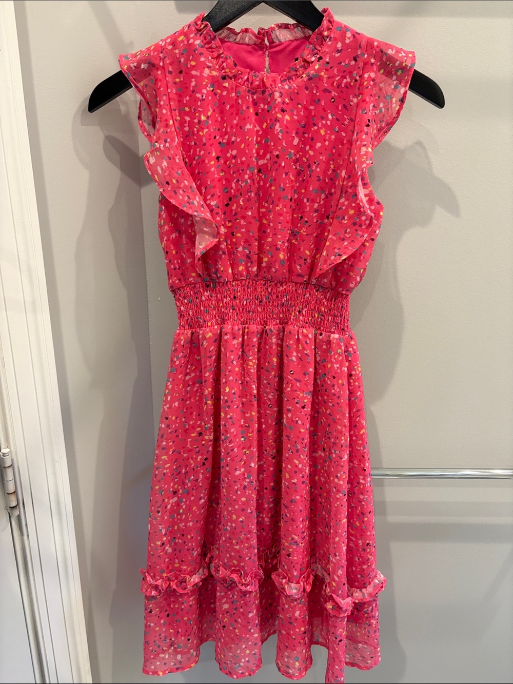 Aqua Pink Speckled Ruffle Sundress
